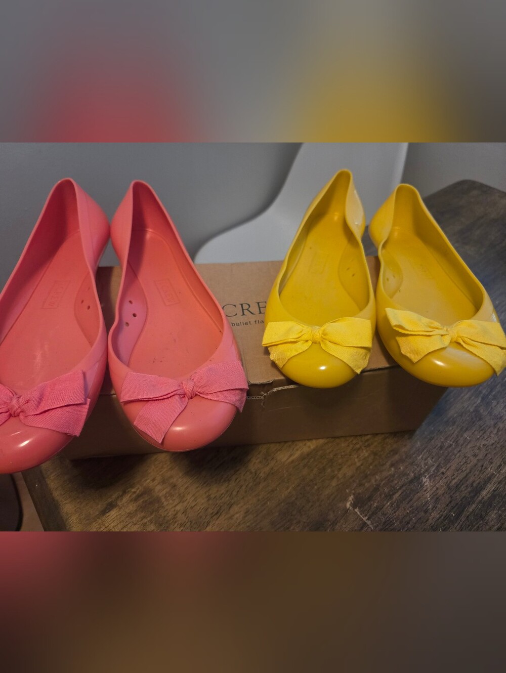 2 Pairs Of J. Crew Pink and Yellow Bow Ballet Flats